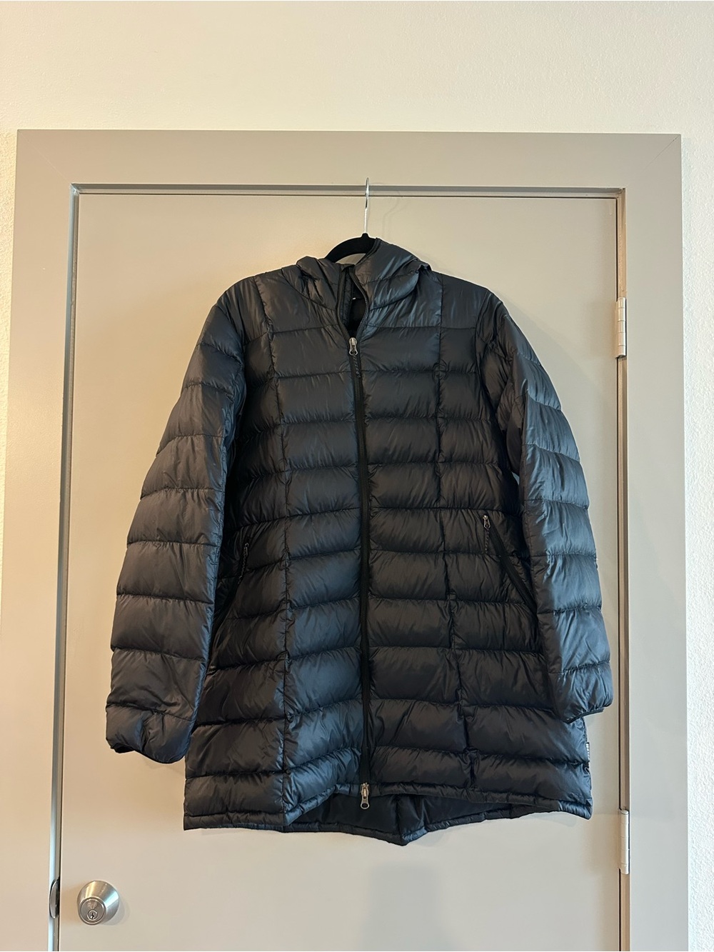 REI Black Hooded Long Puffer Coat